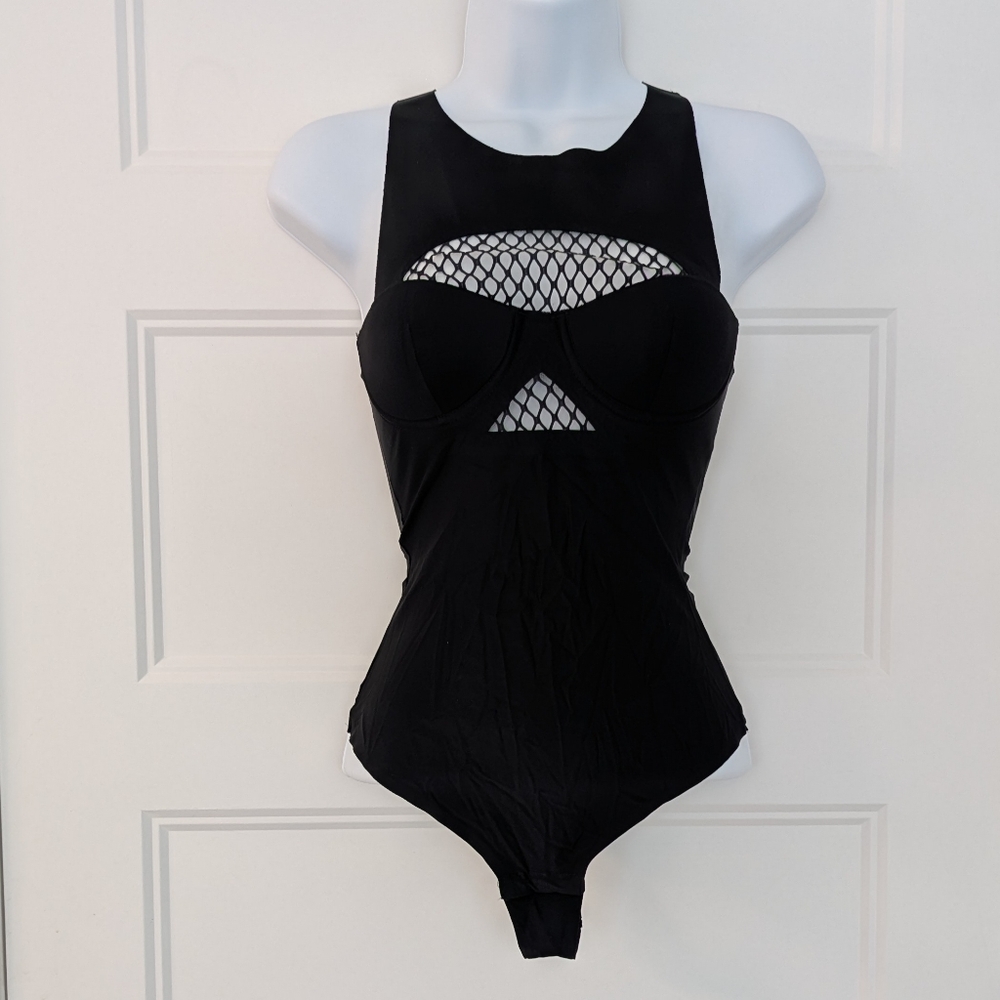 Chantal Thomass Black Mesh Cutout Bodysuit Lingerie 32B Underwire Teddy NWOT